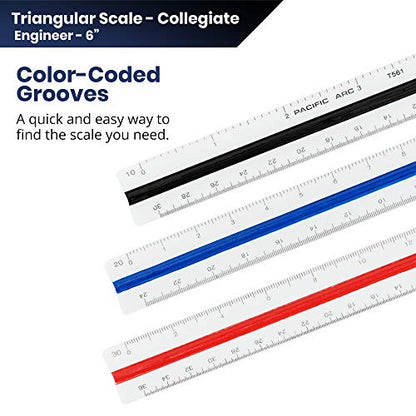Pacific Arc Engineering Scale Ruler, 6" Scale Ruler for Architectural Designs, Engineering, or Drafting