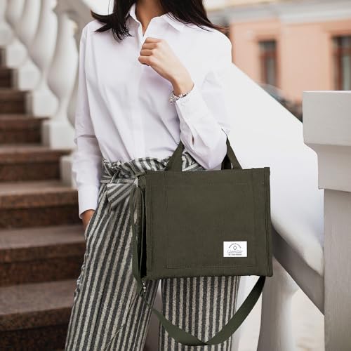 WantGor Tote Bag for Women, Corduroy Crossbody Bags Shoulder Handbag - color: Army Green