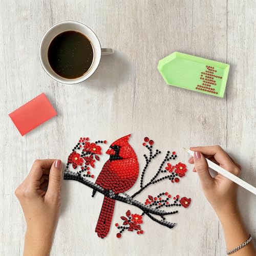 STGLCR DIY Hanging Diamond Art Pendant Painting Kit Cardinal,Acrylic 5D Painting Window Pendants Cardinals, Special Crystal Gem Craft Painting Kit Ornament Animal - color: Cardinal hanging