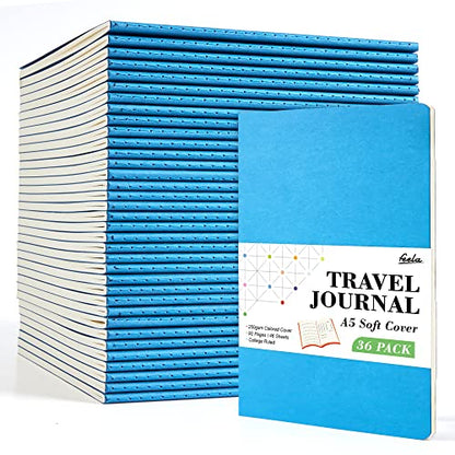 36 Pack Soft Cover Journal Bulk, Feela Lined Blank Travel Journal for Women Men Writing, Notebooks College Ruled for Work, Note Taking Notebook School Business Supplies, 8.2” x 5.5”, A5, Blue - color: 36 Blue