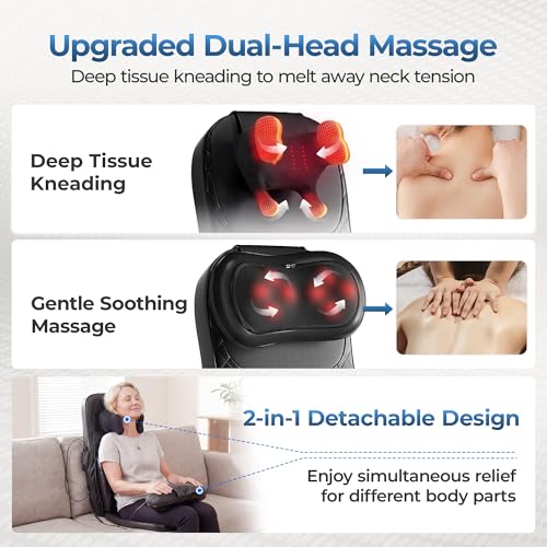 Massage Chair Pad, 3-in-1 Shiatsu Neck and Back Massager Cushion with Heat, Adjustable Height & Intensity, Full Body Massage Pad for Recliner and Sofa, Fathers Day Dad Gifts - color: Black