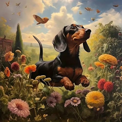 WSLWXSHM Diamond Art Painting Kits for Adults Dachshund Dog, Round Full Drill Diamond Art Kits, 5D DIY Paint with Diamonds Crafts for Home Wall Decoration Gifts 12×12Inch, Animal - color: Dog B