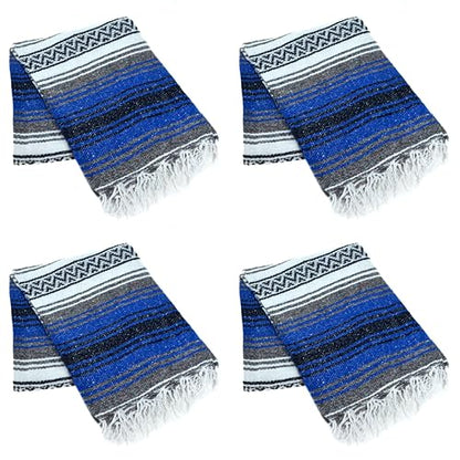 La Montana Bulk Falsa Mexican Blanket, 4 Pack, Cobalt Blue/Charcoal/White - color: Cobalt Blue/Charcoal/White