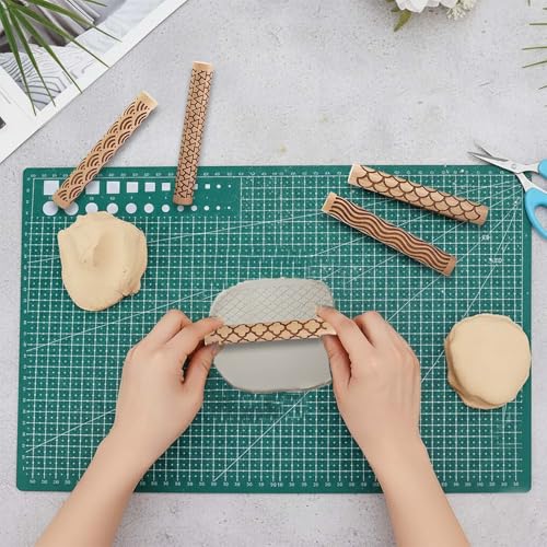 Clay Texture Rollers, 5 PCS 100mm Wooden Rolling Pins | Muimurex Wooden Clay Texture Rollers, 5 PCS 100mm Rolling Pins for Pottery, Ceramic, Polymer Clay, Sculpting & DIY Art, Set A - color: A