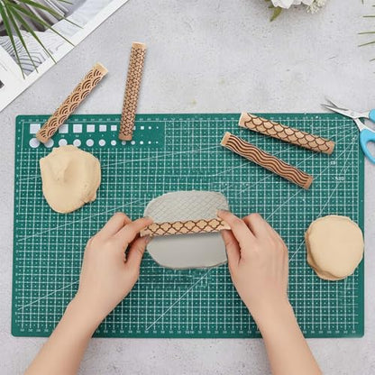 Clay Texture Rollers, 5 PCS 100mm Wooden Rolling Pins | Muimurex Wooden Clay Texture Rollers, 5 PCS 100mm Rolling Pins for Pottery, Ceramic, Polymer Clay, Sculpting & DIY Art, Set A - color: A