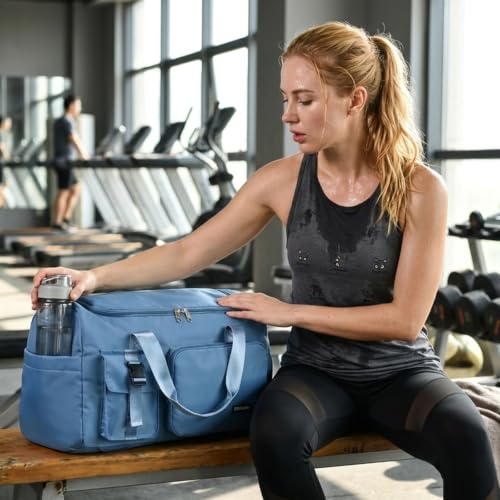 Eslcorri 42L Gym & Travel Duffel Backpack with Shoe & Wet Compartment, Blue - color: 42L-Blue