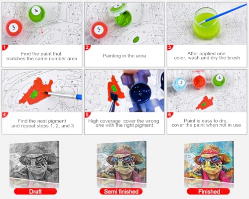 Adult Paint by Number Kit on Canvas - Turtle Wearing Hat and Sunglasses - DIY Color by Number With Frame, 16 x 20 Inch - color: Turtles-Framed