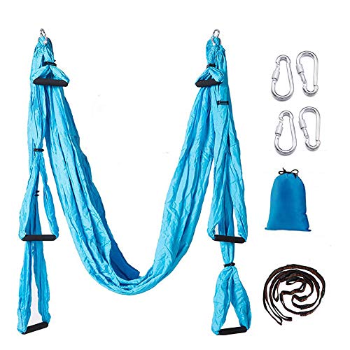 Aerial Yoga Swing Set, Ultra Strong Hammock Trapeze Extension, Antigravity Ceiling Hanging Sling Inversion Exercises - color: Sky Blue