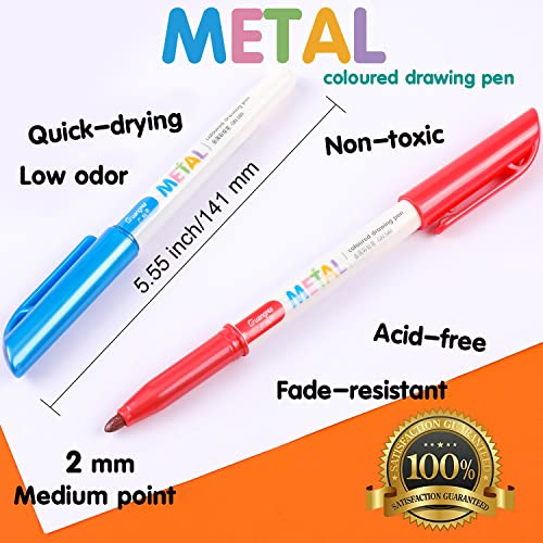 Sunshilor Metallic Markers Medium Point Metallic Marker Pens for Black Paper, Rock Painting, Easter Egg, Halloween Pumpkin, Card Making, Signature, Craft, Set of 12