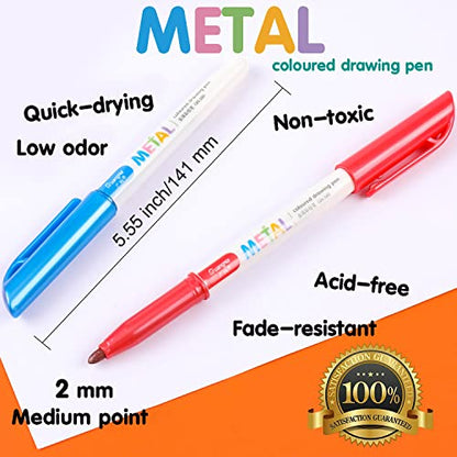 Sunshilor Metallic Markers Medium Point Metallic Marker Pens for Black Paper, Rock Painting, Easter Egg, Halloween Pumpkin, Card Making, Signature, Craft, Set of 12