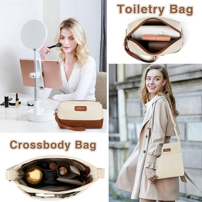 ITIEZY Weekender Bag for Women 21.5" Travel Duffel Large Carry On Bag 3PCS | Nylon Duffel Bag with Waterproof Shoe Compartment, Crossbody Bag and Toiletry Bag, Travel Weekend Hospital Overnight Gym Bag - color: 9-Beige