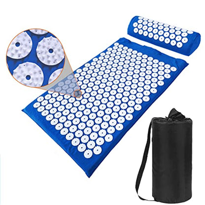XiaoMaGe 28.7" Acupressure Mat and Pillow Set with Carry Bag (Blue) - color: Blue