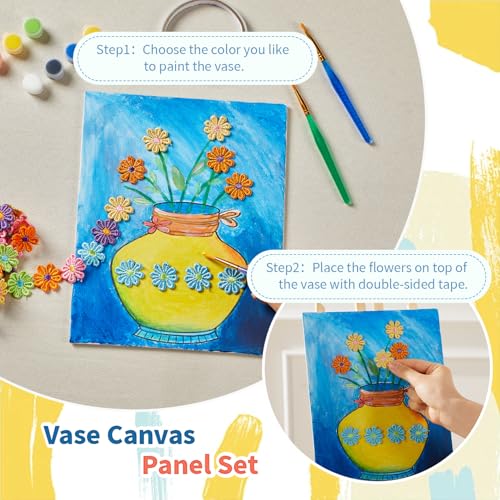 DIY Vase Pre Drawn Canvas Painting Kit, 3-Pack 8x10 Inch Canvas Panels, 40 Tassel Flowers, 8 Acrylic Paints, 3 Brushes & Double-Sided Tape, Creative Art Kit for DIY Projects & Crafting Fun - size: 8"x10"(3-Pack), style: Classic - Vase