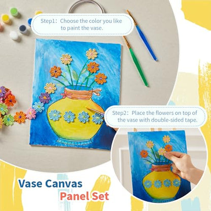 DIY Vase Pre Drawn Canvas Painting Kit, 3-Pack 8x10 Inch Canvas Panels, 40 Tassel Flowers, 8 Acrylic Paints, 3 Brushes & Double-Sided Tape, Creative Art Kit for DIY Projects & Crafting Fun - size: 8"x10"(3-Pack), style: Classic - Vase