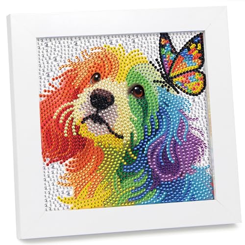 geesfayan Diamond Art Kits for Kids,6 Inch DIY Gem Art Painting with 7 Inch Frame, Complete Starter Kit for Beginners, Creative Arts & Crafts Gift for Girls & Boys (Butterfly Dog) - color: Butterfly Dog