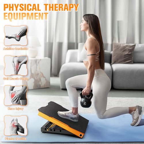Steel Slant Board Calf Stretcher, 600 Lbs Weight Capacity 5-Level Adjustable Incline Board Squat Wedge Achilles Ankle Stretcher Non-Slip Surface for Squat, Fitness, Physical Therapy - color: Yellow