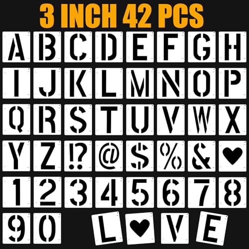 42 PCS Letter Stencils for Painting, Spray Paint Stencil | 3 Inch Alphabet Stencils for Crafts Reusable on Wood, Wall, Rock, Fabric, Sign, School DIY Art Projects - size: 3 Inch