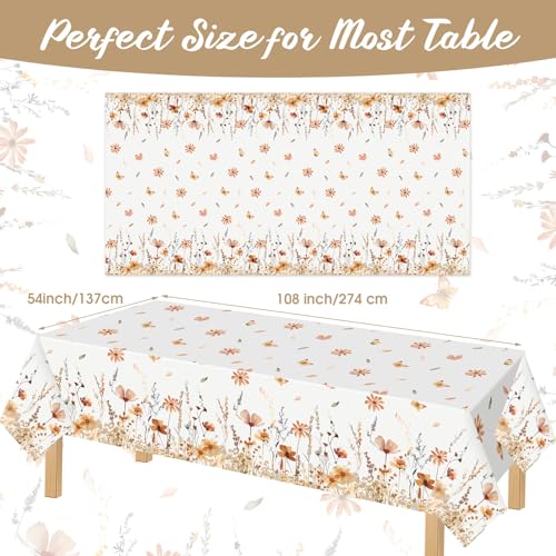 FuWeave 12 Pcs Fall Floral Tablecloth Thanksgiving Autumn Disposable Plastic Table Cloth Wildflower Table Covers for Thanksgiving Autumn Harvest Birthday Wedding Fall Party Decorations, 54 x 108 Inch - style: Autumn Wildflower