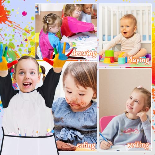 Zkptops 2 Pack Kid Art Smocks Waterproof Kids Painting Aprons Toddler Art Smock Kids Paint Smock with Long Sleeve 3 Roomy Pockets for Age 3-7 Years(White) - color: Y 2 Pack White