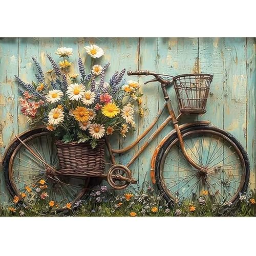GEMOUJ Bicycle Paint by Numbers Kits for Adults Beginners Flower Number Kits on Canvas,DIY Easy Flower Oil Painting Kits,Home Wall Decor 16 X 20 Inch - color: GM025