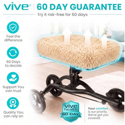 Vive Mobility Knee Scooter Pad Cover - Soft Adult Sheepskin Memory Foam - color: Off-white