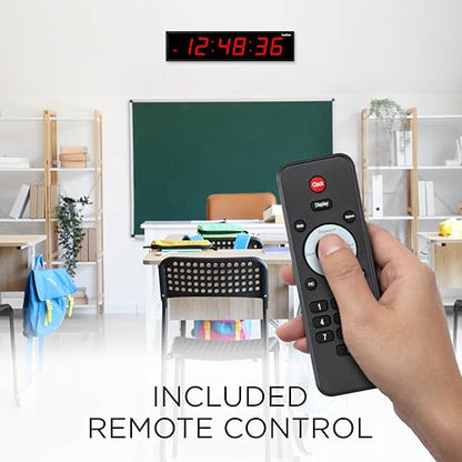 Ivation Oversized Digital Wall Clock with Large LED Display & Timer, 36" | Multi-function with Timer, Stopwatch, Alarms, Temp & Date, Aluminum frame, 6 Brightness levels, Time memory, Remote | Red - color: Red, size: 36" Inch