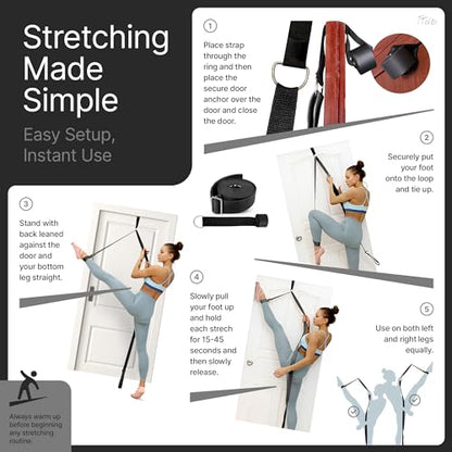 Leg Stretcher Strap with Door Anchor and Resistance Band, Splits Trainer | Home Flexibility Trainer for Splits, Ballet, Dance, Cheer, Yoga, Gymnastics, Pole and Taekwondo, Kids to Adults, All Levels - color: Classic Black