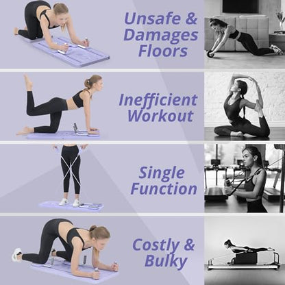JANUA Pilates Board - Pilates Reformer Set, Multi-Purpose Foldable Pilates Reformer Board for Home, 5 in 1 Pilates Sliding Board - color: Purple