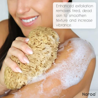 Naroa Exfoliating Natural Sponge for Shower Large | Bath Sea Loofah for Healthy Skin | Unbleached Bathing Body Scrubber Puff | Plastic Free (L)