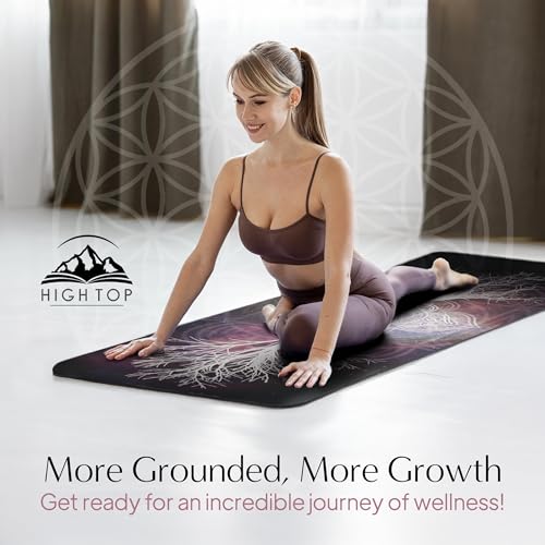 HIGHTOP Yoga Mat with Strap Non-Slip 6mm Thick, Premium Suede & TPE Tree-of-Life Root Chakra Design (72”x24”) Yoga, Hot Yoga, Pilates and Sweaty Workout