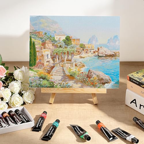 6 Pack 8x10 Inch Canvas Boards with Easel – Beginner Painting Kit for Acrylic, Oil, and Watercolor Crafts, Perfect for Sip and Paint Parties