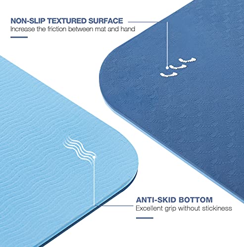 UMINEUX Yoga Mat Extra Thick 1/3'' & 2/5" Non Slip Yoga Mats for Women Eco Friendly TPE Fitness Exercise Mat with Carrying Sling & Storage Bag - color: True Navy & Light Blue, size: 72"x24"x1/3"