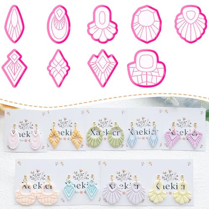 9-Piece Boho Geometric Clay Cutters Set - Art Deco & Fan Shapes for DIY Earring Making, Polymer Clay Jewelry Craft, and Designer Modeling Accessories - color: L color