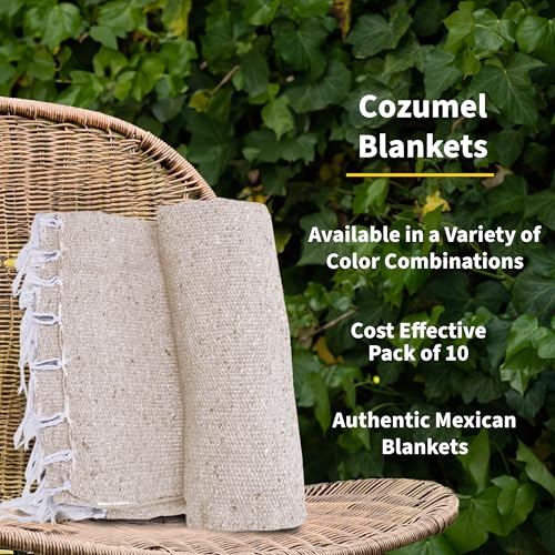Cozumel Bulk Mexican Yoga Blanket, 10 Pack, Tan - color: Tan
