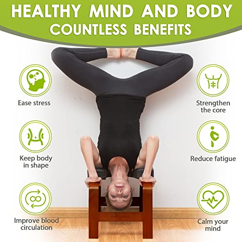 BODY RHYTHM Yoga Headstand Bench, Yoga Inversion Chair, Headstand Trainer for Relieve Stress, Improve Sleep & Digestion and Strength Training, Ideal for Home Workout, Fitness and Gym - color: Chocolate Black