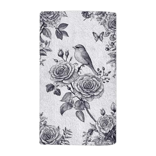 Garden Flowers Roses Peonies Beach Towel Bird and Butterflies Ink Art Face Towels Suit Travel Sports Pool Swimming Bath Camping Spa Gym Yoga,15x30 Inch - color: Garden Flowers Roses Peonies