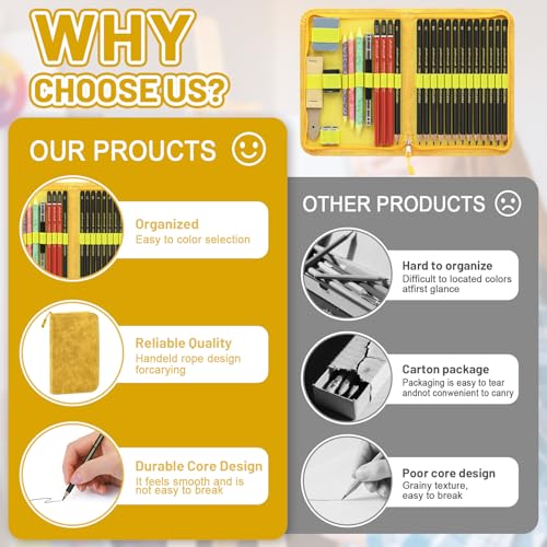 Heshengping Sketching and Drawing Pencils Set 26pcs, Art Supplies Drawing pencil Kit,Graphite Charcoal Professional Pencils Set, Adults Beginners Artist - style: 26 Pack Sketching Pencils Yellow