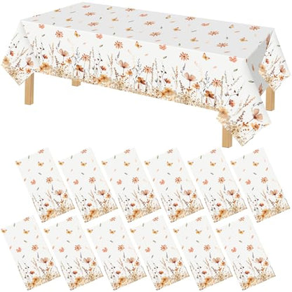 FuWeave 12 Pcs Fall Floral Tablecloth Thanksgiving Autumn Disposable Plastic Table Cloth Wildflower Table Covers for Thanksgiving Autumn Harvest Birthday Wedding Fall Party Decorations, 54 x 108 Inch - style: Autumn Wildflower