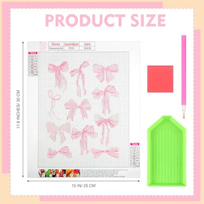 Yeaqee 4 Pcs Pink Bow Diamond Art Kits for Adult DIY Coquette Gem Painting Kit DIY Jewel Diamond Art for Beginners Cute Pink Ribbon Disco 8 Ball Room Decor 5d Craft Wall Decor for Home 10 x 11.8'' - style: Coquette