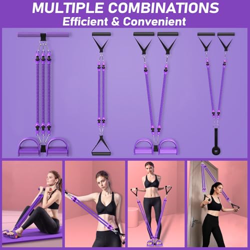 2026 Upgrade Foot Pedal Resistance Band, Adjustable 4-Tube Pedal Ankle Puller Resistance Band with Handle, Multifunction Home Gym Equipment, Stirrup Puller for Men Women for Full Body Exercise - color: Purple 4 Tube