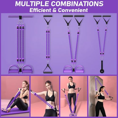 2026 Upgrade Foot Pedal Resistance Band, Adjustable 4-Tube Pedal Ankle Puller Resistance Band with Handle, Multifunction Home Gym Equipment, Stirrup Puller for Men Women for Full Body Exercise - color: Purple 4 Tube