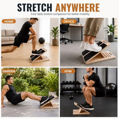 SummitCrest Wooden Slant Board for Calf Stretching, Calf Stretch Board | 5 angle adjustable incline board, 550 lbs, calf stretcher and squat wedge for squats, mobility, resistance bands included