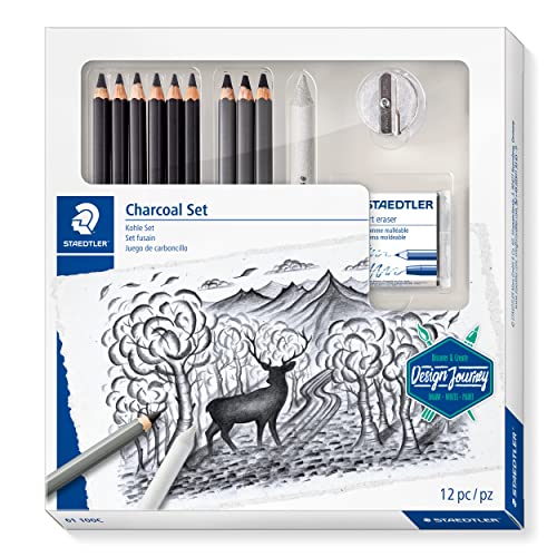 Staedtler Mars Lumograph Art Set | Drawing Kit with Charcoal and Graphite Drawing Pencils, Blending Stump, Kneadable Eraser and Dual Hole Sharpener 61 100C - style: Charcoal Set