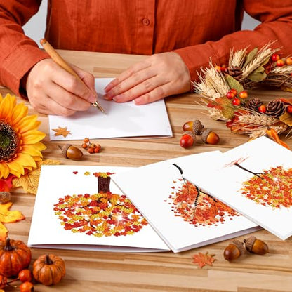 Saillong 12 Pack Fall Tree Diamond Painting Greeting Card Kits DIY Thanksgiving Diamond Art Cards with Envelopes Life Tree 5D Rhinestones Painting Making Kit for Adult DIY Crafts Family Friend Gifts - color: Fall Tree