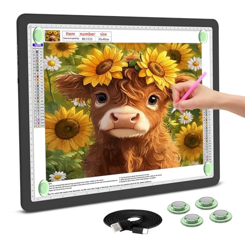 Rechargeable A3 Light Board for Diamond Painting, 5600 Lux Tracing Light Box with Side Physical Buttons, 3 Colors and 6 Levels of Brightness, LED Light Pad for Diamond Art, Drawing, Weeding Vinyl - size: A3 without Bag