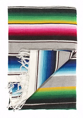 Del Mex Mexican Serape Blanket (X-Large, Light Gray) - color: Light Gray, size: X-Large