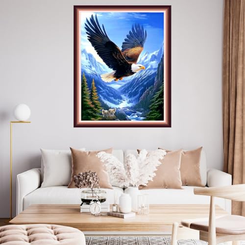 Fanxvivy Stamped Cross Stitch Kits for Beginners Full Range of Cross Stitching Preprinted Embroidery Kits for Adults, 11CT Embroidery Pattern Needlepoint Kits-Eagles Catch Sheep 16x20 inch - color: Artdesign05