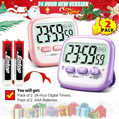 Antonki 2 Pack Classroom Timers for Kids Teachers, Magnetic Countdown Digital Kitchen Timer for Cooking, Study, Exercise, Games, Time Mangement - Loud/Silent Mode - Battery Included - color: 2* Pink & Purple ( Girls Favorite )