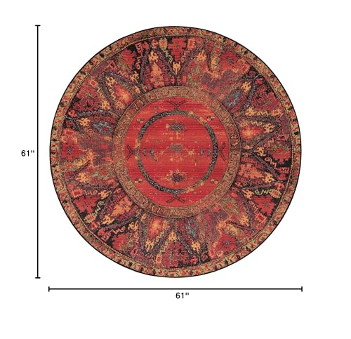 Unique Loom Outdoor Tribal Collection Area Rug - Quepos (5' 1" Round, Multi/ Black) - size: 5'1" (Round)