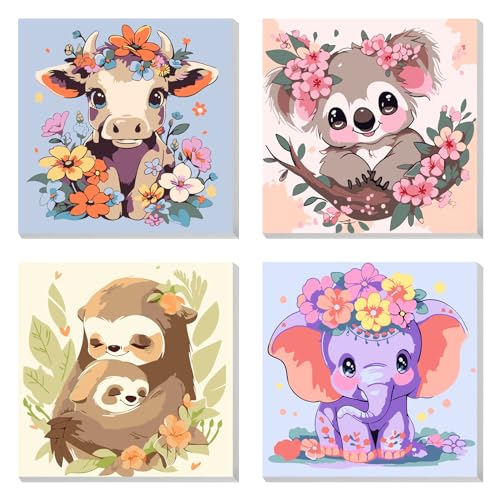 4 Pack Paint by Numbers Kit for Kids Paints by Number Kits Age 4-8 Painting Kits for Kids Ages 8-12 Girls Framed Canvas Paint by Number Animals Drawing Kit Color by Number for Beginners 8x8 Inch - color: Paint by Numbers 01